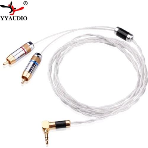 YYAUDIO Hifi 3.5mm to 2 RCA Cable pure silver main core Siver-plated screening3.5mm jack to 2rca Male Aux Cable hifi