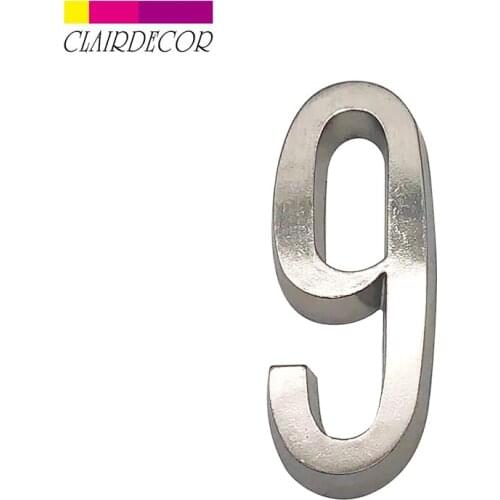Adhesive 4" 101mm Height House Number Sticker Door Number for House Digits Zinc Alloy Satin Nickel Mailbox Address Sign #9