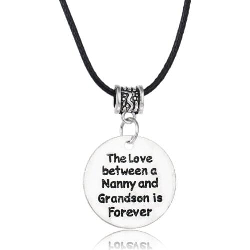 Love Between Nanny And Grandson Is Forever Pendant Leather Choker Necklace Family Women Grandma Boy Children Xmas Jewelry Gift