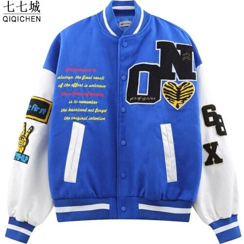 Hip Hop Baseball Jacket Men Furry Dinosaur Embroidery Patchwork Bomber Coat Oversized Casual Harajuku Varsity Jacket Unisex 2021