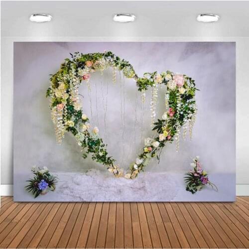 Love Heart Floral Wreath Valentines Day Party Decor Photography Backgrounds Marble Wall Photographic Backdrops For Photo Studio