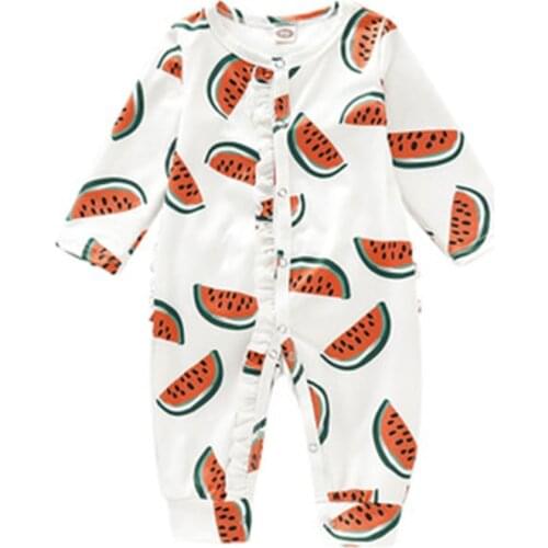Toddler Baby Boy Girl Clothes Long Sleeve Wrapped Foot Jumpsuit New Born Cute Watermelon Print Romper