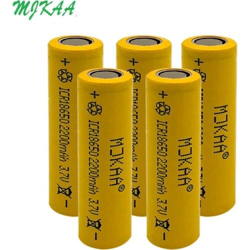 MJKAA 4/6pcs Icr18650 Lithium Yellow 2200mah 3.7 V Li-ion Rechargeable Flat Top Batteries