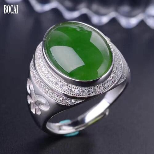 BOCAI 2020 new 100% Real s925 pure silver man ring fashion jewelry Inlaid natural jasper ring for men