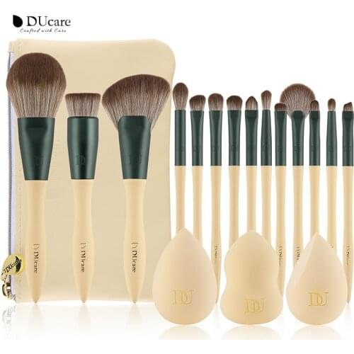 DUcare Makeup Brush Set 14Pcs with 3Pcs Makeup Spong & Cosmetic Bag-Professional Makeup Brushes Kabuki Foundation Blending Brush