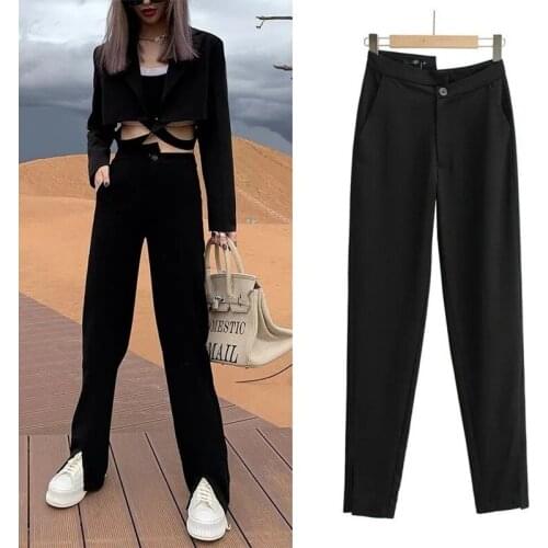 Irregular Design Straight Harem Pants Solid Colors High Waist Loose Blazer Suit Pants Women Black Cool Fashion Tailored Trousers
