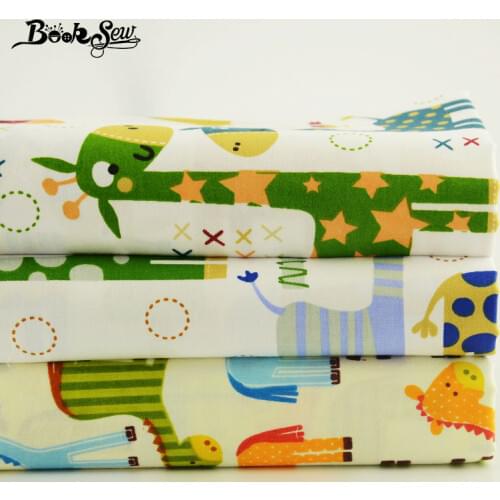 Booksew 100% Cotton Twill Fabric No Repeat Design 3 Pieces Animals Giraffe Bundles Sewing for Dolls Diy Crafts Art Work Projects