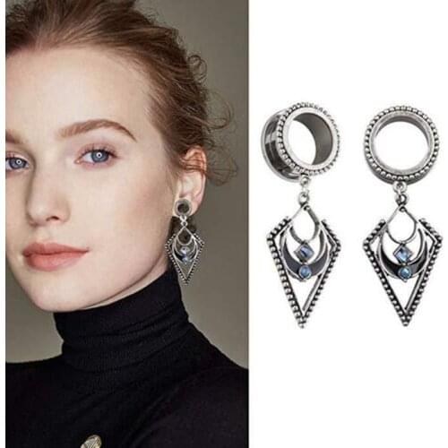 Pair Screw-fit Dangle Stainless Steel Ear Tunnel Plugs Ear Gauges Flesh Piercing Ear Expander Extension