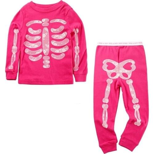 Boys Girls Pajama Set Long Sleeve Halloween Skeleton Glowing Kids Pajamas Outfits Autumn Funny Sleepwear