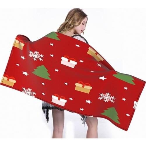 Christmas Pattern Towel Printed Beach Towel Soft Bath Shawl Air Conditioning Blanket