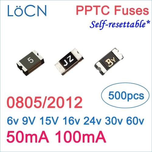 Fuses PPTC 0805 2012 50mA 100mA 0.05A 0.1A 6v 9V 15V 16v 24v 30v 60v SMD self Resettable Made in china high quality LoCN 500pcs