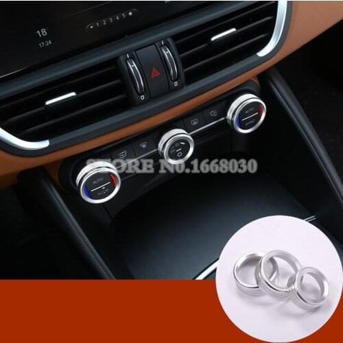 Silver Inner Air Condition Knob Trim Cover 3pcs For Alfa Romeo Stelvio 2017-2020 Car accesories interior Car decoration