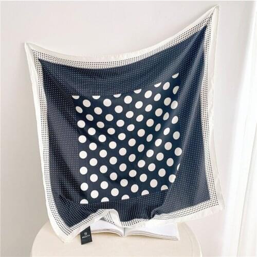 90cm Manual Hand Rolled Twill Silk Scarf Women Geometric Dots Print Curled Square Scarves Echarpes Foulards Femme Wrap Bandana