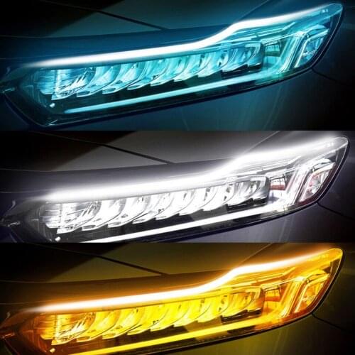 ZK30 Car LED Daytime Running Light Guide Strip 30 45 60cm Start Scan White and Yellow Turn Signal Streamer Decorative Light