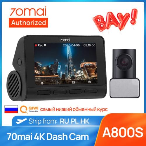 In-Stock 70mai 4K A800S Dash Cam 2021 Car DVR Rear Cam Set Built-in GPS ADAS UHD Image SONY IMX415 140FOV 24H Parking Monitor