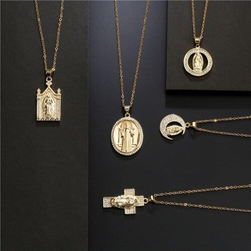WTLTC 2021 Vintage Virgin Mary Pendant Chokers Necklaces For Women Small Tiny Coin Charm Choker Oval Medallion Layered Necklace