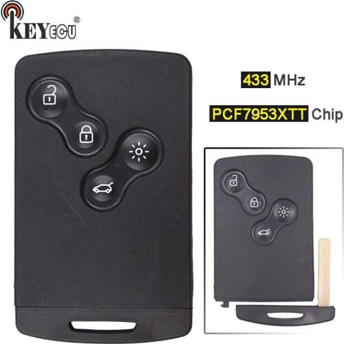 KEYECU 433MHz PCF7953XTT Chip Replacement 4 Button Smart Keyless Remote Car Key Fob for Renault Clio 4 IV with Uncut Blade