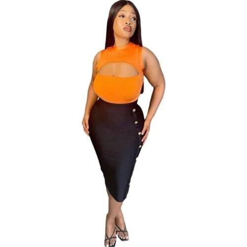 Free Shipping Wholesale New Skirt Black Stretch Knit High Waist Fashion Collocation Celebrity Sexy Bandage Pencil Skirt