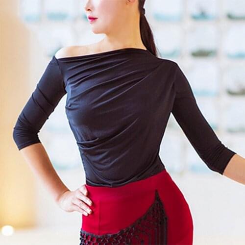 New Adult Womens Latin Dance Tops Sexy Irregular Long Sleeves Top Professional Ballroom Samba Dancing Training Shirt DL6580