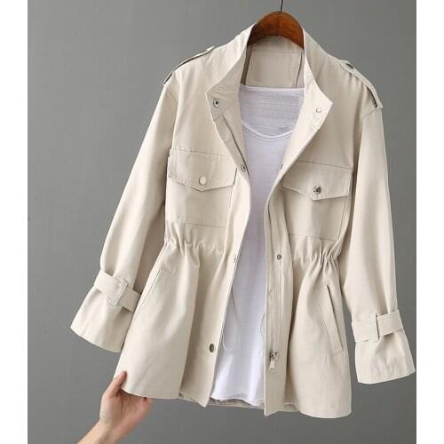 2021 Spring Autumn Womens Middle-Long Trench Coats British Style Fashion Korean Loose Casual Windbreaker Khaki Frock Outwear