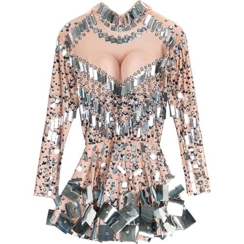 Sequin Dress Womens Group Performance Costumes Jazz Korean Dance Team Table Bar Nightclub Sexy Suit Mirror Sequin Skirt