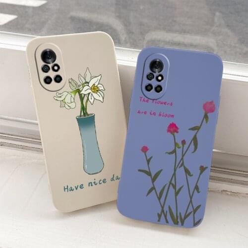 Flowers Liquid Silicone Case For Huawei Nova 8 7 Pro SE 6 SE 5 Pro 5Z 5I 5Ipro 5T 4 4E Soft Phone Cover Case