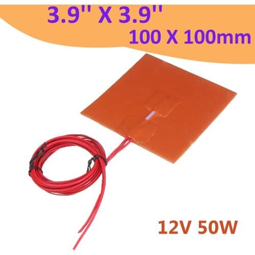 100x 100mm 12V 50W Silicone Heater Heating Pad & Thermistor For 3d Printer IP65