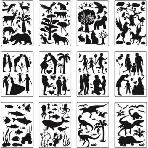 12pc Animals Plants Stencil DIY Walls Layering Painting Template Decor Scrapbooking Embossing Supplies Reusable