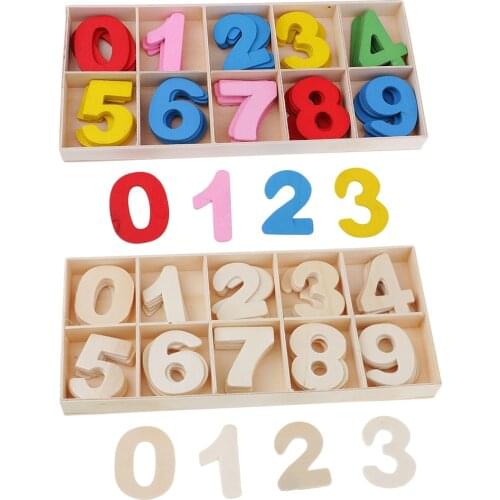 2 Boxes of 120 Pieces Natural Multicolor Wood 0-9 Arabic Number Embellishment with Wood Box for Kids Educational Toys Games