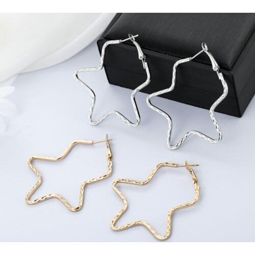 2020 New Fashion Hollow Statement Metal Star Hoop Earrings For Women Girl Trendy Punk Wholesale Jewelry