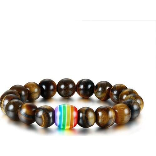 2021 LGBT Fashion Volcanic Stone And Tiger Eye Rainbow Beads Carnelian Rainbow Personalized Bracelet Suitable For Couples