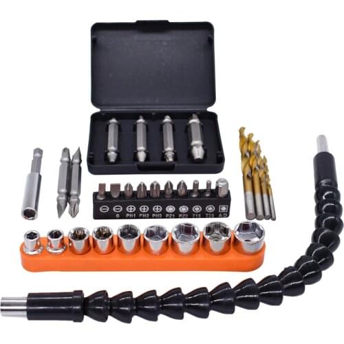 Electric drill accessories package 26pcs screw extractor sleeve twist drill screw head multi-directional extension hose