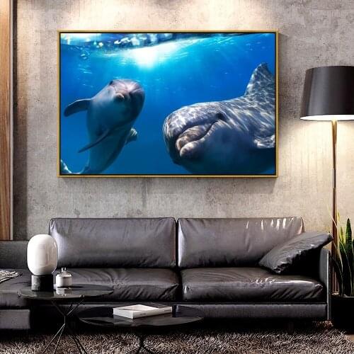 Artcozy Oil Canvas Painting dolphins_underwater For Home Decoration Wall Art