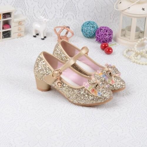 Children shoes Spring girls high heels princess shoes Microfiber Leather Non-slip singel shoes