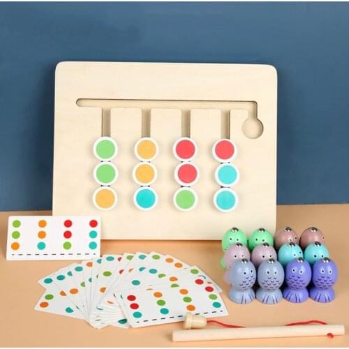 Baby Toys Montessori Wooden Toys Four Color Game & Fishing Toys Two in One Preschool Childhood Education Training Learning Toys