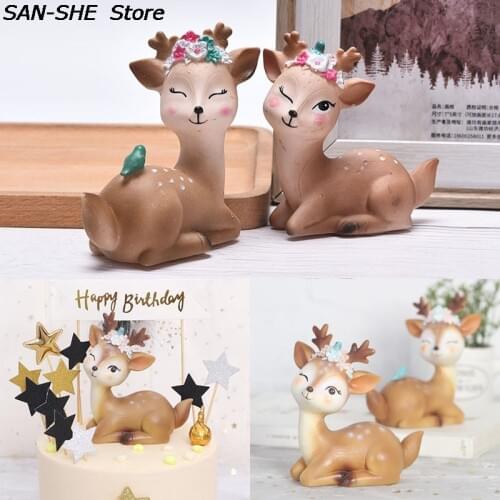 Baby Birthday Deer Cake Topper Fun Toys For Kids Children Girls Little Gifts Cake Decorating Animal Decoration Cupcake Toppers
