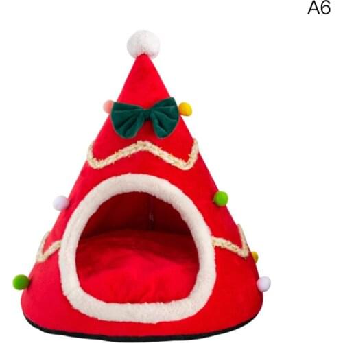 Xmas Tree Shape Pet Dog Cat House Sleeping Bed Half Closed Warm Soft Winter Cats Dog Cage Bed Xmas Gift