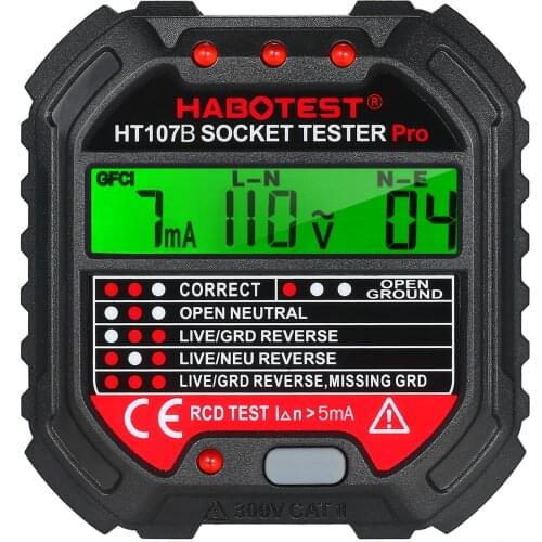HABOTEST GFCI Outlet Tester with Voltage 90-250V Socket Tester Display Auto Electric Circuit Polarity Voltage Detector Finder