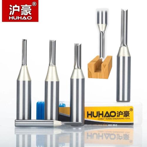 HUHAO 1pc 1/2" Shank TCT Straight Router Bits Woodworking Carving 2 Flute Milling Cutter Wood Engraving Carbide CNC Bits
