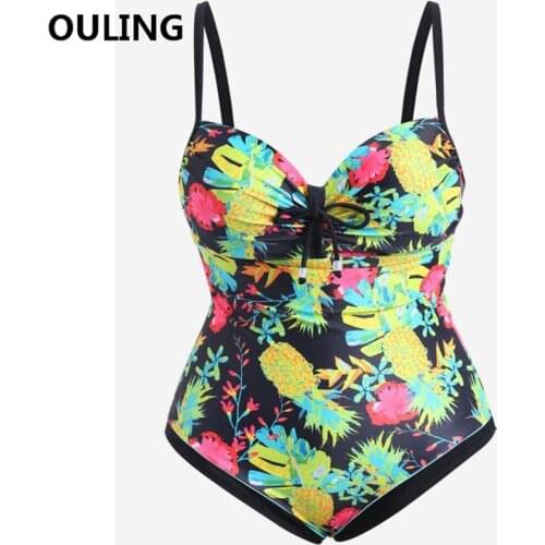 OULING Push Up Swimwear Plus Size Vintage Bathing Suit Print Swimming wear Women Monokini Large Size High Waist Swimsuit XXXL