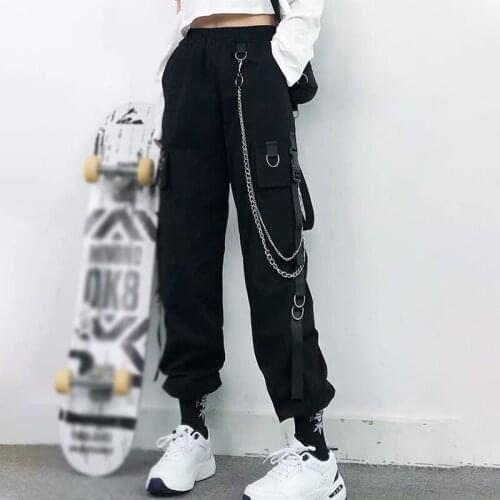 Summer Punk Pockets Chain Women Cargo Pants High Waist Womens Harem Pants 2021 New Streetwear Harajuku Ladies Jogger Trousers