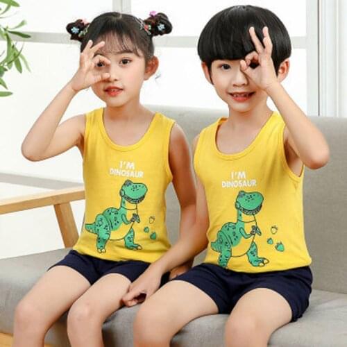 Summer Kids Sleepwear Sleeveless Pajamas Sets Baby Girls Clothes Boys Cartoon Pyjamas 2pcs Vest+Pant Pijamas Enfant Nightwear
