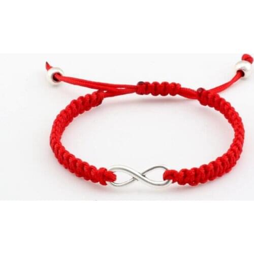 Hot ! 10pcs New Men And Women Fashions Zinc Alloy Lnfinity Red Wax Line Hand Made Weave Adjustable Bracelet