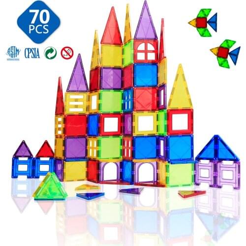 MAGPLAYER 70PCS Magnetic Building &Construction Blocks Gifts Big Size Magnetic Designer Magnet DIY Educational Toys for Children