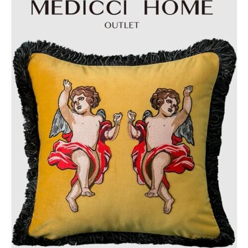 Medicci Home Retro Cushion Cover High-End Italian Velvet Double Angle Embroidered Luxury Coussin Fringed Pillow Cases 45x45cm