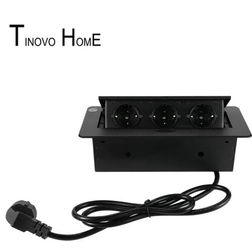Slow bounce desktop socket / 3-position European standard socket / zinc alloy panel Steel Box / outlet / 1.5 m EU plug cable