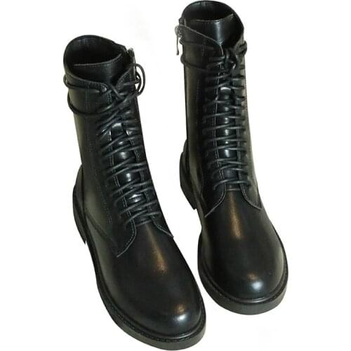 Fashion Ankle Boots Winter Ankle Boots Pu Leather Women Boots Work Shoes Round Toe Lace-Up Women Shoes Black Female YYJ206