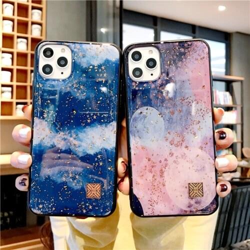 Fashion Pink blue sky Marble Gold Foil Silicone phone case For iphone 11 12 Mini Pro max X XR XS MAX 6 6S 7 8 plus back cover