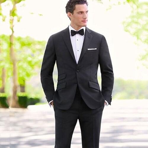 Black Mens Suits with Pants Groom Wedding Tuxedos Best Man Blazer Jacket Slim Fit Terno Masculino 2Piece Costume Homme Mariage