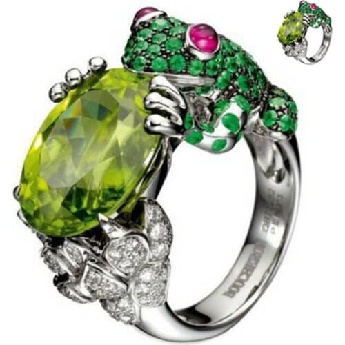 Men Vintage Green zircon Ring Wedding Engagement Frog Ring Size 6-10